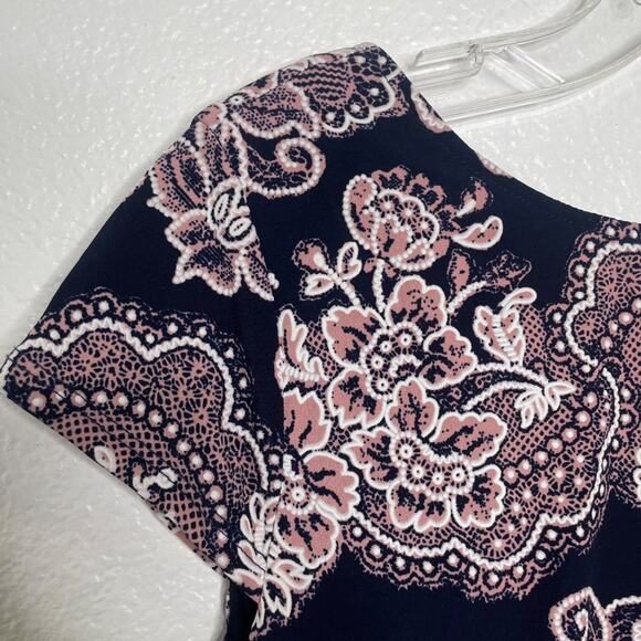 RN Studio Womens Dress Sz 4P Petite Blue Paisley Short Sleeve Lined Causal Wear - Picture 7 of 14